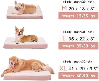 WATANIYA PET Memory Foam Orthopedic Large Dog Bed, Washable Dog Bed for Crate with Cooling Gel Mattress, Waterproof Liner and Plush Removable Cover for Extra Large Dogs (Pink)