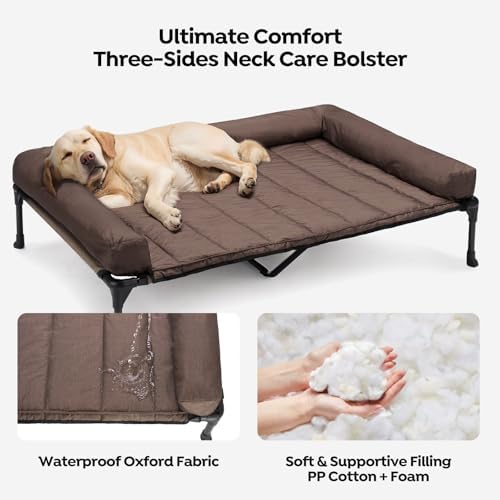 Veehoo Outdoor Elevated Dog Bed with Waterproof Bolster Cushion, Cooling