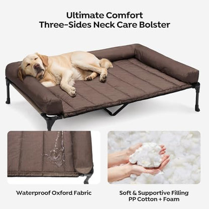 Veehoo Outdoor Elevated Dog Bed with Waterproof Bolster Cushion, Cooling