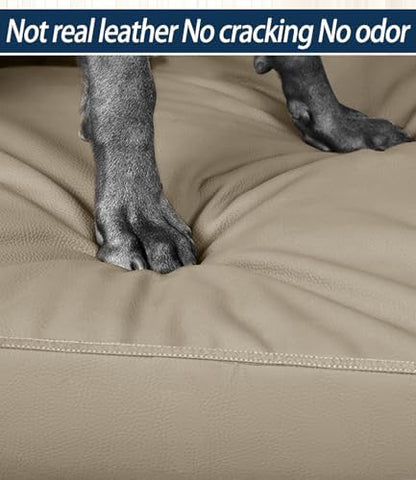 Waterproof Leather Dog Bed Crate Pad, Durable Brown Pet Mattress for Medium Dogs Pet Beds with Wipeable Covers, Easy to Clean Washable Mat for Cage