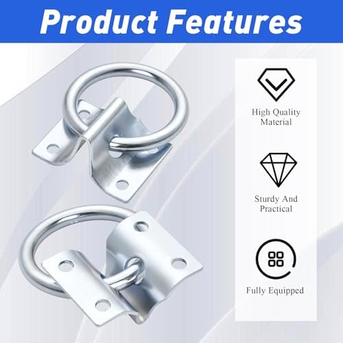 10 Pcs Cross Tie Ring Set, Horse Trailer Tie Ring with 10 Spring Snap Hook and 40 Screws, Tie Down Ring for Stall, Trailer, Barn, Racetrack, Pasture