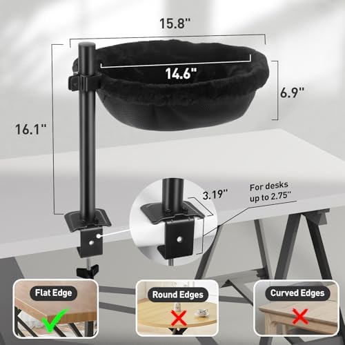 Cat Desk Bed, Reversible Cat Hammock for Desk Use, Clamp-On Metal, Black