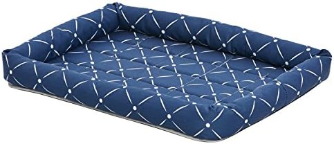 MidWest Homes for Pets 40224-BLD Quiet Time Couture Ashton Bolster Pet Bed, Small Dog/24, Blue & White Diamond Pattern
