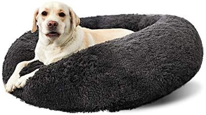 Washable Dog Round Bed - Large Donut Dog Bed, Comfy Calming Cuddler