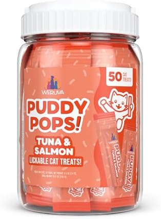 Weruva Puddy Pops, Tuna and Salmon Lickable Cat Treats, 0.5oz Tube, Pack of 50
