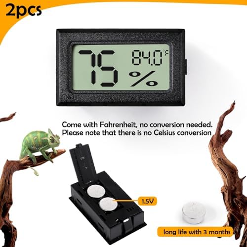2 PCS Rectangle Reptile Thermometer and Humidity Gauge for Bearded Dragon Accessories, Reptile Tank Accessories for Jumping Spider, Leopard Gecko, Hermit Crab, Gecko, Ball Python, Lizard