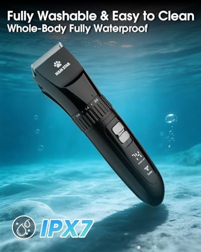 M&M STAR Dog Grooming Kit, Low Noise Dog Clippers, 2-Speed IPX7 Waterproof, Rechargeable Cordless Pet Hair Clippers Trimmer Shaver with LED Display for Dogs and Cats, Black