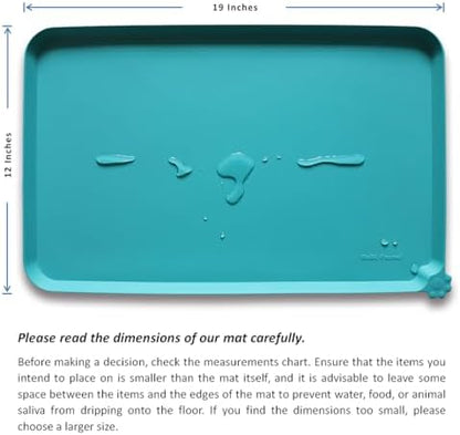 Hoki Found Silicone Non Slip Pet Feeding Mats - Dog Cat Bowl Placemats - Waterproof Food Mats for Floors - Teal