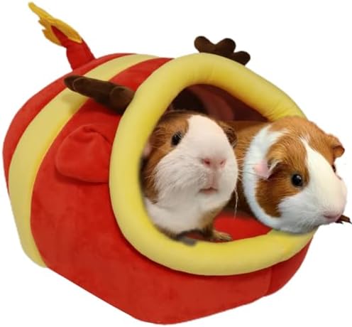 EAEDMY Guinea Pig Bed House & Hideout for Rat Bearded Dragon Hedgehog Ferret to Sleep and Hide, Guinea Pig Cage Accessories Habitat Décor (X-Large, 6.Christmas fire Dragon)