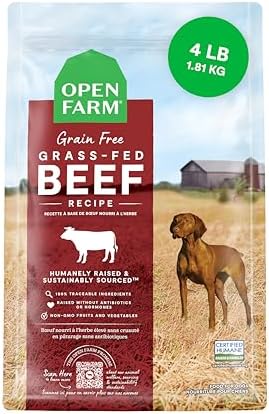 Open Farm Grain Free Dry Dog Food, Grass-Fed Beef Kibble, 4lb Bag