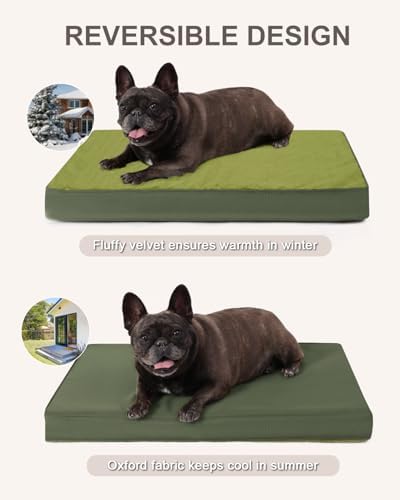 KSIIA Orthopedic Dog Bed for Medium Dogs with Waterproof Lining,Green,29x18