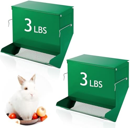 Maxcheck 2 Pcs Rabbit Feeder for Cages, 7.7 Inches, Mesh Bottom, Green
