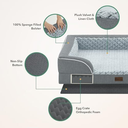 Orthopedic Washable Dog Bed for Extra Large Dogs, 48x30in, Grey