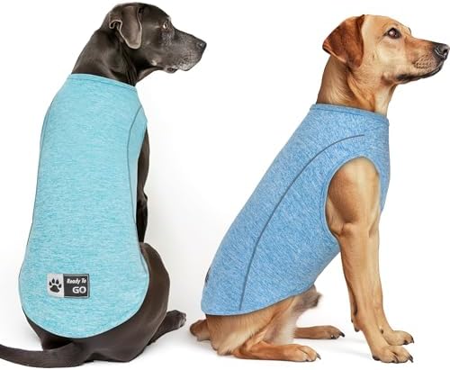 KYEESE 2Pack Reflective Dog Shirt, Lightweight Sun Protection Dog T Shirts for Medium Large Dogs, Breathable Sleeveless Pet Tank Top Summer Dogs Clothes for Night Walking Outdoor, Lake Blue+Blue, 2XL