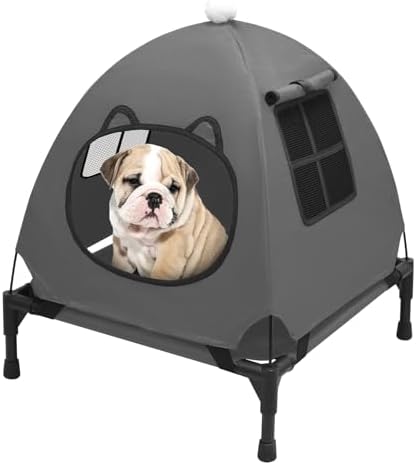 Pozico Elevated Dog Bed with Canopy and Breathable Mesh for Small Dog and Cat, 18.5x18.5x16.9 inch, Dark Gray