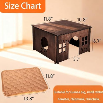 Wooden Guinea Pig Hideout, Guinea Pig House Small Rabbit,Hideout with Multiple Windows, Small Animal House Bunny House Hideaway Castle Habitat for Guinea Pigs, Hamster, Chinchilla