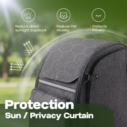 Premium Dog & Cat Carrier Backpack for Travel, Hiking & Vet Visits - Solid Durable Pet Backpack with Breathable Mesh, Safety Strap, Anti-Anxiety Curtain & Storage Pockets (Dark Gray)