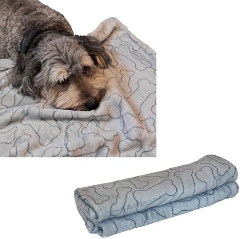 SPOT Snuggler Bones Blanket - Ultra Soft, Machine Washable Dog Blanket for Beds, Furniture Protection, Travel, and Crates - 40 x 60 inch, Grey Fleece Throw with Bone Print Design