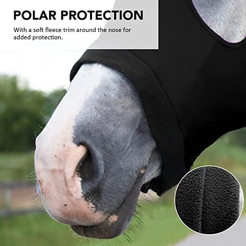 Harrison Howard Horse Stretch Hood Without Ears Snug Fitting Hood with Zip Closure Covers Face, Shoulders, Mane, Chest and Withers Perfect for Show/Event Preparation - Black