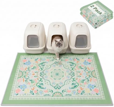 Bienbee Cat Litter Mat, 2 Pack 48" x 36" Machine Washable for Litter Boxes