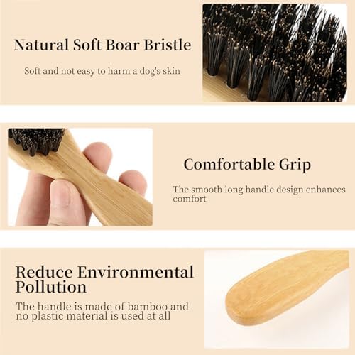 Soft Boar Bristle Dog Brush for Short Haired Dogs, Made of Bamboo,（Small）