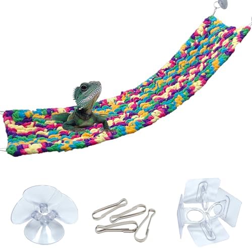 QWR 30" x 7" Hand-Knitted‌ Soft Reptile Lizard Hammock,Lengthened Thicker Hammock for Bearded Dragon Tank Swing Hanging with Strong-Adhesive Hooks,Breathable Bed for Gecko Chameleon(Rectangular)