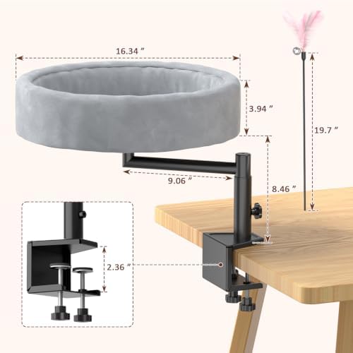 Cat Desk Bed, 360° Swivel Desk Mounted Cat Bed, Gray