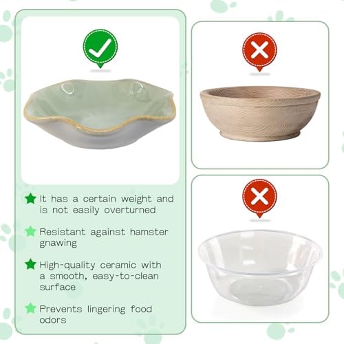 BNOSDM Shallow Ceramic Hamster Food Dish 2 Pcs Small Animals Food Bowl Lotus Feeding Dishes for Gerbils Mice Rats 4.5in (Green)