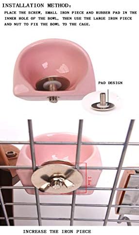 Small Animals Bowl, Detachable Cage Feeder Pet Ceramic Water & Food Feeder, Small Animal Supplies for Rabbit Parrot Squirrels Chinchilla Hamster Ferret (Pink, S)