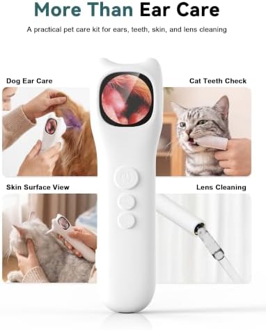 Pet Ear Camera Cleaning Kit with Screen, Dog & Cat Ear Cleaner with 50 Finger Wipes, Gentle Soft Otic Ear Cleaning Pads, Helps Clean Dirt, Wax & Odor-Causing Buildup, Non-Irritating, White