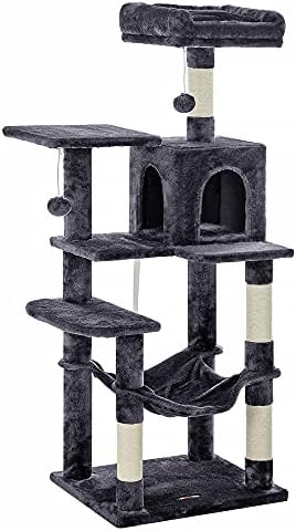 Feandrea Cat Tree, 54.2-Inch Cat Tower, Multi-Level Condo, Smoky Gray