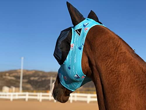 Horse Fly Mask Super Comfort Horse Fly Mask Elasticity Fly Mask with Ears We Only Make Products that Horses Like… (Sky Blue, L)