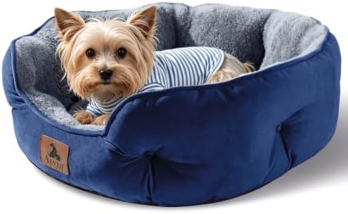 Asvin Medium Dog Bed for Medium Dogs, Large Cat Beds for Indoor Cats, Pet Bed for Puppy and Kitty, Extra Soft & Machine Washable with Anti-Slip & Water-Resistant Oxford Bottom, Blue, 25 inches