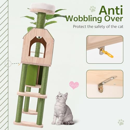 Wood Cat Tower for Self-Cleaning Litter Box, with Faux Plant, 58In