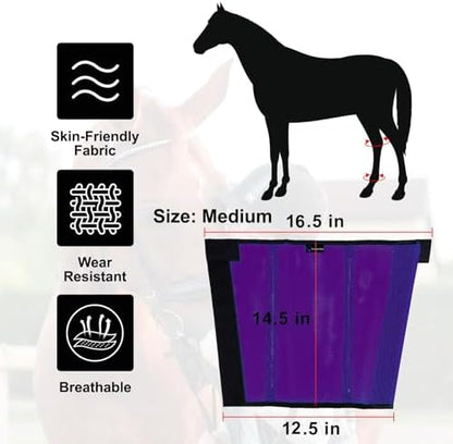 FOXLVDA Pony Fly Boots (Donkey/Mini Horse), Set of 4 - Loose Fitting Design, Breathable, Adjustable & UV Protective with Support Bars for Reduce Stomping & Leg Fatigue, 13hh-14.2hh (Purple, Medium)