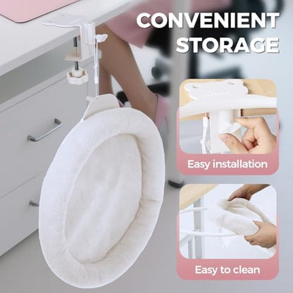 Cat Desk Bed,Steel Cat Bed for Desk,Easy to Assemble,Machine Washable and Detachable Easy to Clean,180° Rotating Cats Hammock Desks for Office Game Tables,Supports to 40lbs(White)