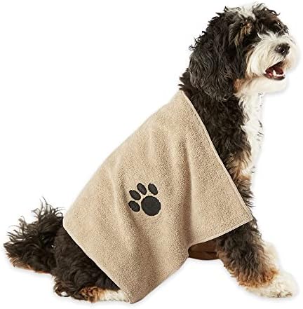 Bone Dry Pet Grooming Towel Collection Absorbent Microfiber Drying Set, 15x30", Embroidered Taupe, 3 Count