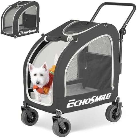 EchoSmile 4-Wheel Pet Stroller for Dogs & Cats, Up to 135 lbs, Black