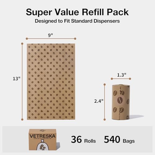 VETRESKA Dog Poop Bags, 540 Count Coffee Scented Waste Bags