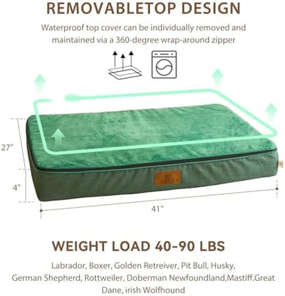 LIORCE Memory Foam XL Dog Bed - 4” Thick Orthopedic Beds for Extra Large Dogs - Waterproof Dog Bed with Removable Washable Cover & Wrap-Around Zipper - Ultimate Comfort and Easy Maintenance, Green