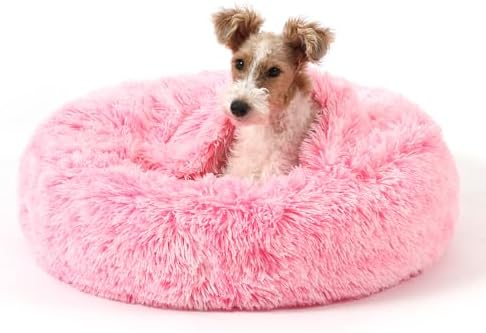NOYAL Calming Donut Dog Bed, Hooded Cave with Blanket