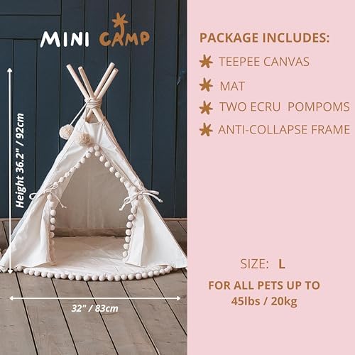 MINICAMP Pet Teepee Bed for Dogs and Cats – Cozy Indoor Dog Tent with Natural Cotton– Luxury Pet House & Hideaway Bed for Small to Large Dogs, Cats & Small Animals - Made in EU (Large)