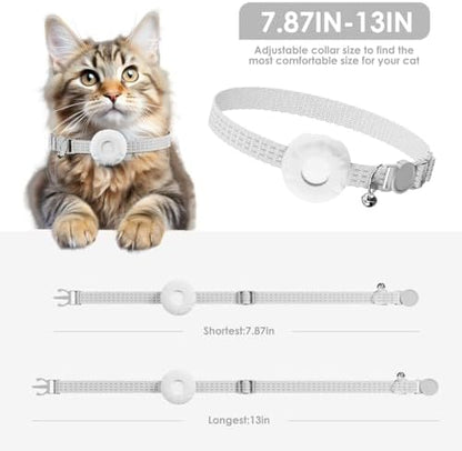 Smart Cat GPS Tracker, Cat Tracker Collar with Safety Elastic Buckle, Compatible with Apple Find My App (Only iOS), No Monthly Fee, Waterproof (White Tracker, White Cat Collar)