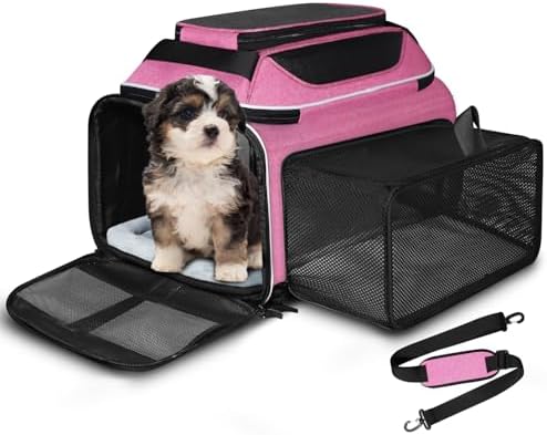 Petskd Top and Side Expandable Small Pet Carrier Airline Approved, Pink