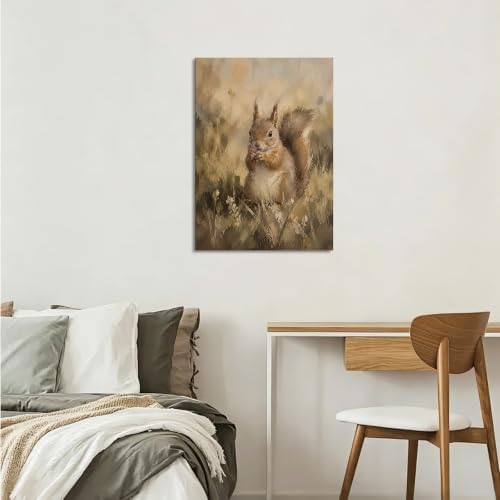 Squirrel Canvas Wall Art 12x18 Inch, Framed Wall Art for Living Room