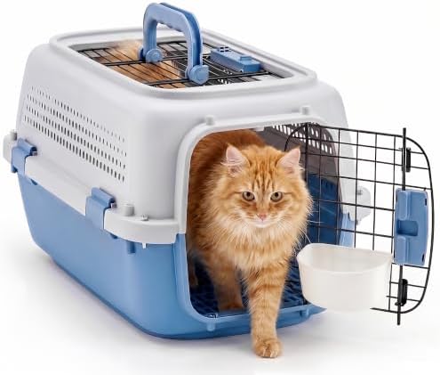 Dog & Cat Hard Carrier, 23IN Two-Door Plastic Pet Kennel with Ventilation