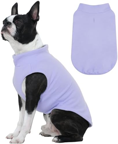 FUAMEY Dog Fleece Vest for Medium Dogs,Warm Stretchy Dog Sweatshirts Pullover with Leash Hole Dogs Sweater Soft Pet Turtleneck Cozy Pet Vest Lightweight Sleeveless Purple M