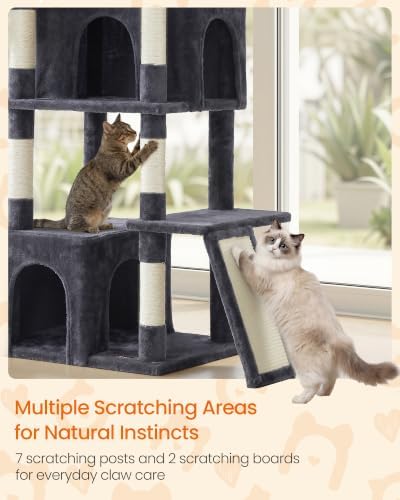 Feandrea Large Cat Tree, 72.6" Tall Sturdy Cat Tower for Indoor, Dark Gray