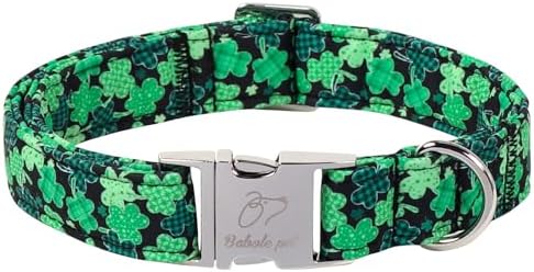 St. Patrick's Day Dog Collar, Lucky Clover Dog Collars, Adjustable Heavy Duty Irish Festive Pet Collar for Small Medium Large Dogs with Metal Buckle S
