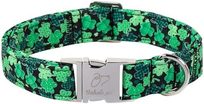 St. Patrick's Day Dog Collar, Lucky Clover Dog Collars, Adjustable Heavy Duty Irish Festive Pet Collar for Small Medium Large Dogs with Metal Buckle S